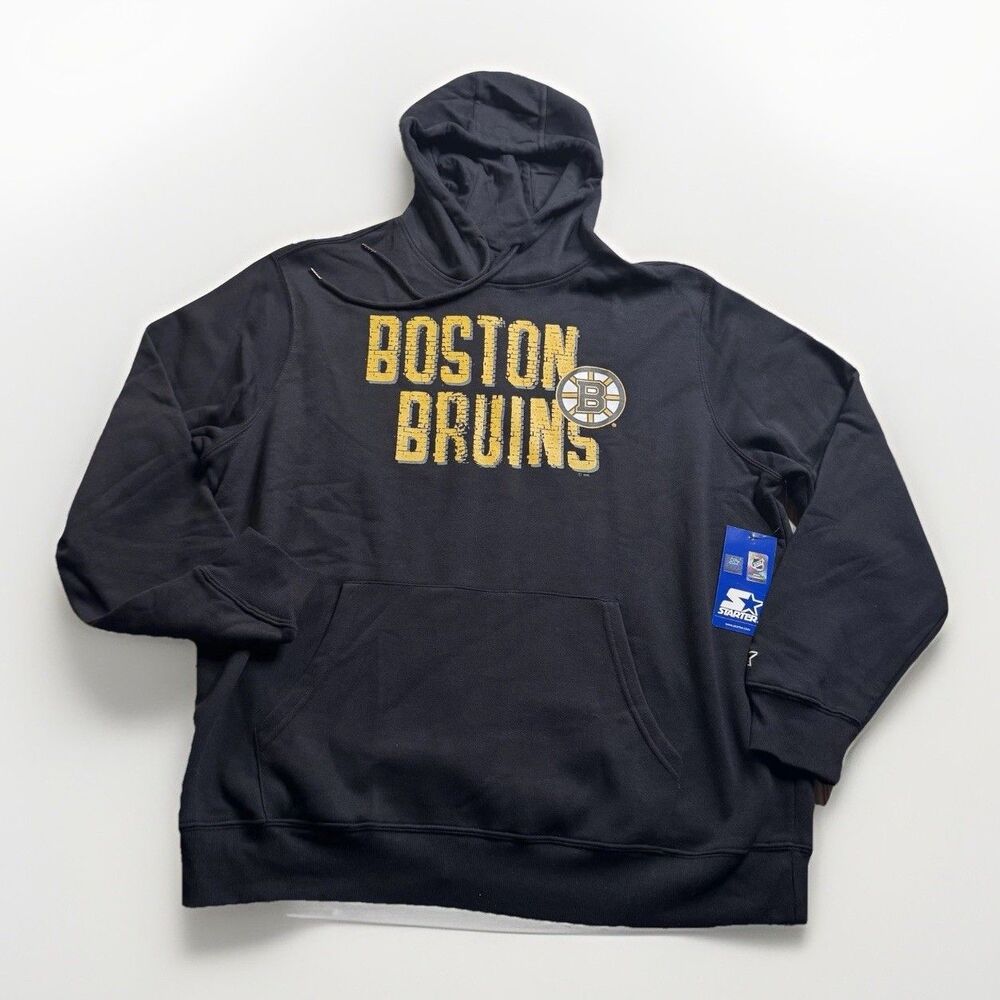 Boston Bruins Fleece Hoodie Men’s XXL Black Logo Spellout Starter NHL Hockey New